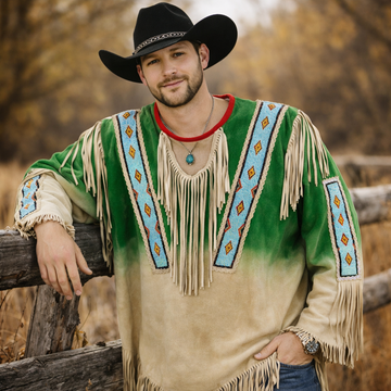 Men Traditional Wear Western Style Suede Leather Warrior Shirt Fringes & Beaded