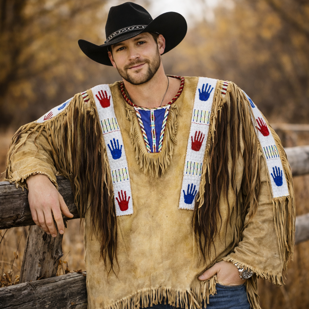 Men Traditional Wear Western Style Suede Leather Warrior Shirt Fringes & Beaded (Copy)