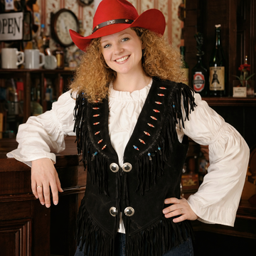 Women Western Style Suede Leather Fringe Vest Native American Fringe Waistcoat