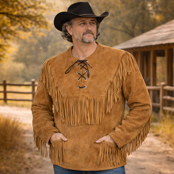 Men Western Cowboy Suede Fringe Shirt Native American Fringe Leather Jacket