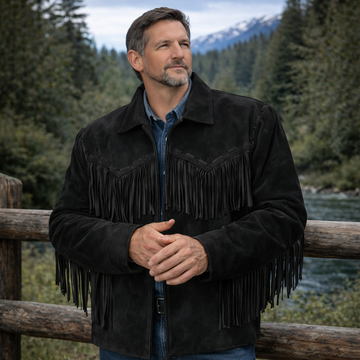Men Western Cowboy Suede Fringe Jacket Native American Fringe Leather Jacket