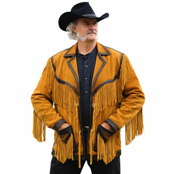 Men Western Cowboy Suede Fringe Jacket Native American Fringe Leather Jacket