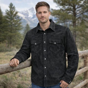 Men Suede Leather Trucker Premium Western Wear Shirt - Suede Leather Shirt