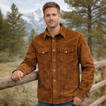 Men Suede Leather Trucker Premium Western Wear Shirt - Suede Leather Shirt