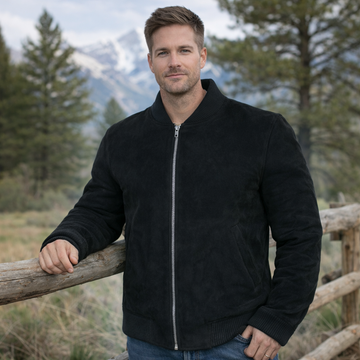 Men Bomber Style Western Wear Suede Leather Jacket Suede Jacket - Bomber Coat