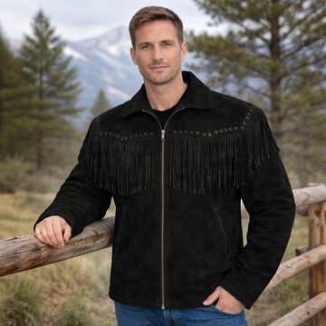 Men Western Cowboy Suede Fringe Jacket Native American Fringe Leather Jacket