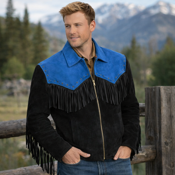 Men Western Cowboy Suede Fringe Jacket Native American Fringe Leather Jacket