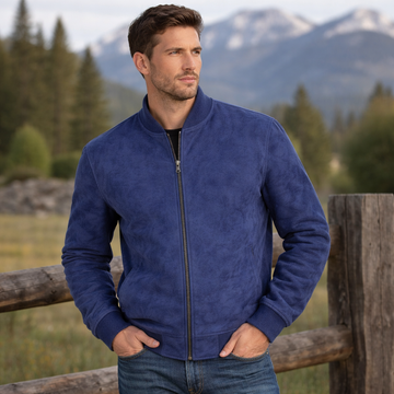 Men Bomber Style Western Wear Suede Leather Jacket Suede Jacket - Bomber Coat