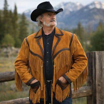 Men Western Cowboy Suede Fringe Jacket Native American Fringe Leather Jacket