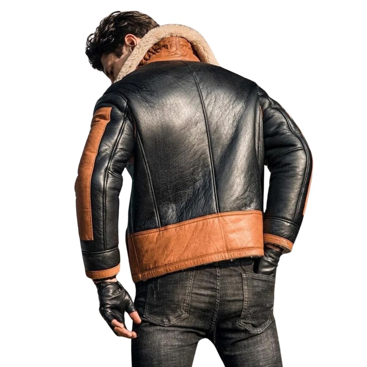 Men’s B3 Black Bomber Shearling Two Tone Style Leather Jacket