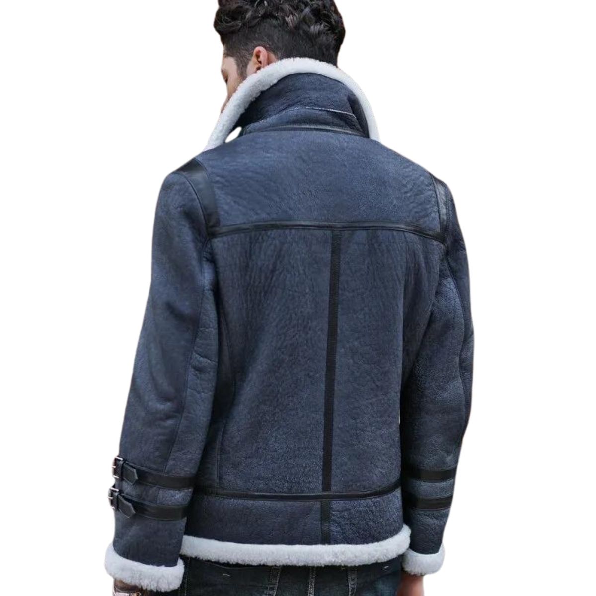 B3 Blue and White Leather Bomber Jacket