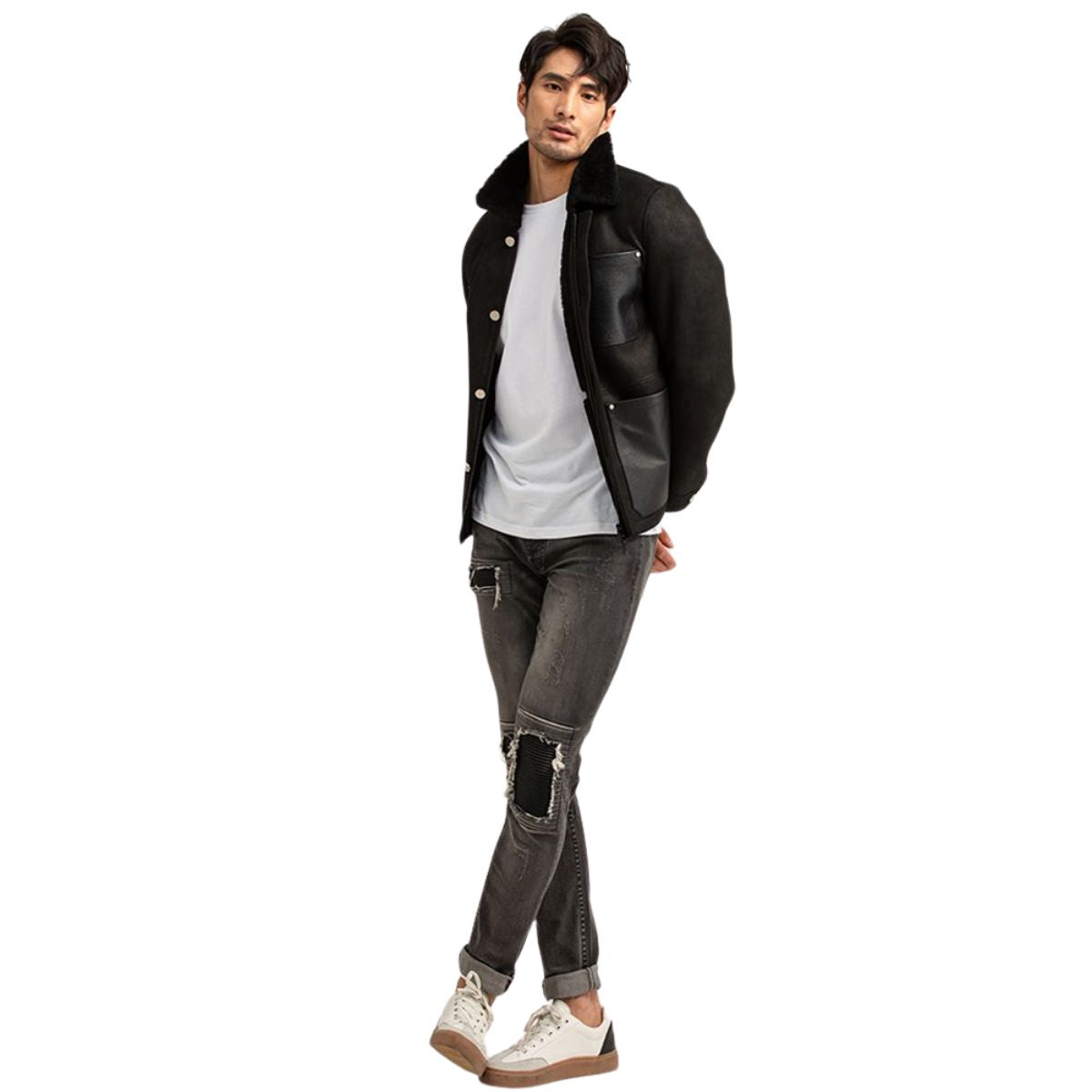 Men’s Fur Collar Black B3 Bomber Avaitor Jacket