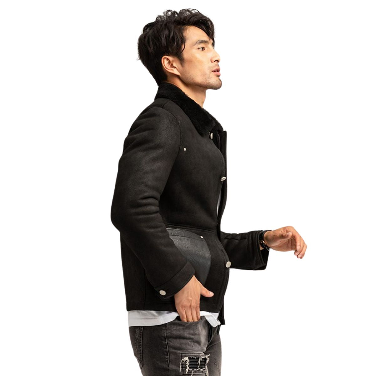 Men’s Fur Collar Black B3 Bomber Avaitor Jacket