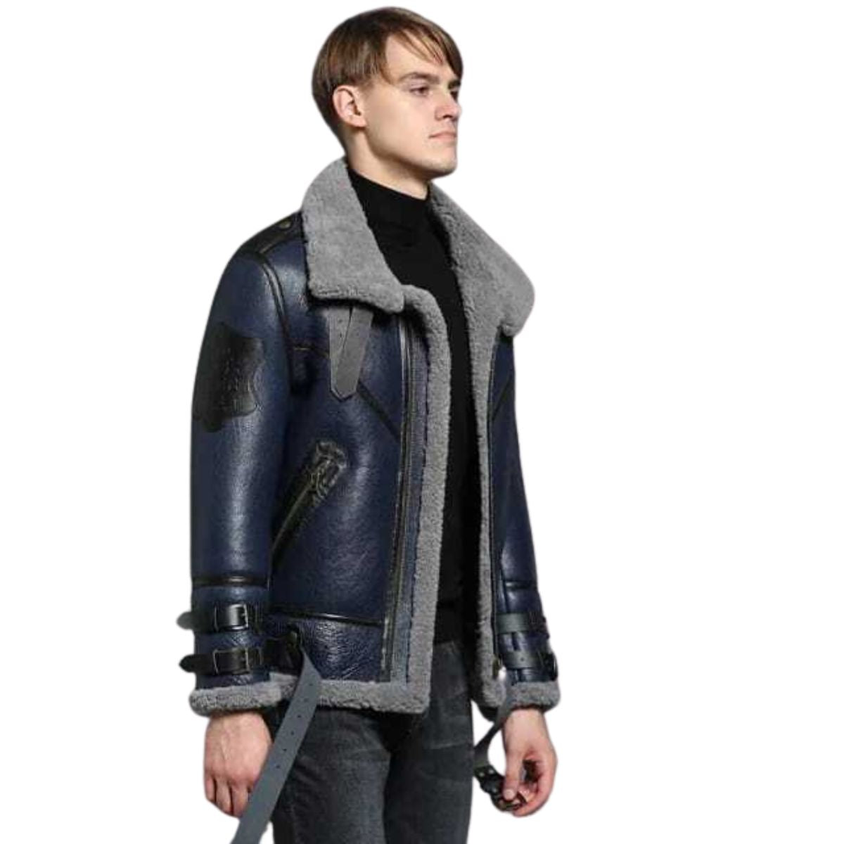 Blue Fur Aviator Men’s B3 Shearling Leather Flight Jacket