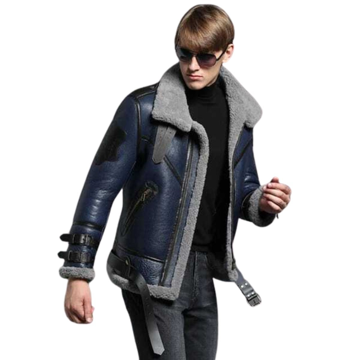 Blue Fur Aviator Men’s B3 Shearling Leather Flight Jacket