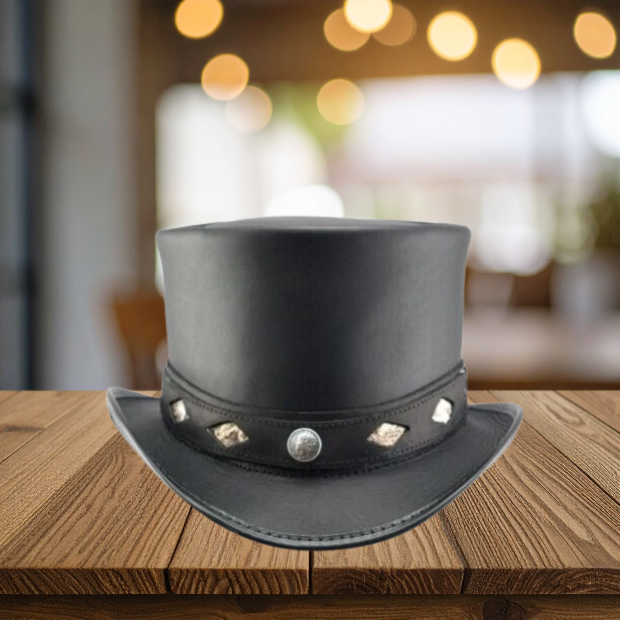 Buffalo Band Leather Hat Leather Top Hat Steampunk Top Hat Gothic Motorcycle Hat