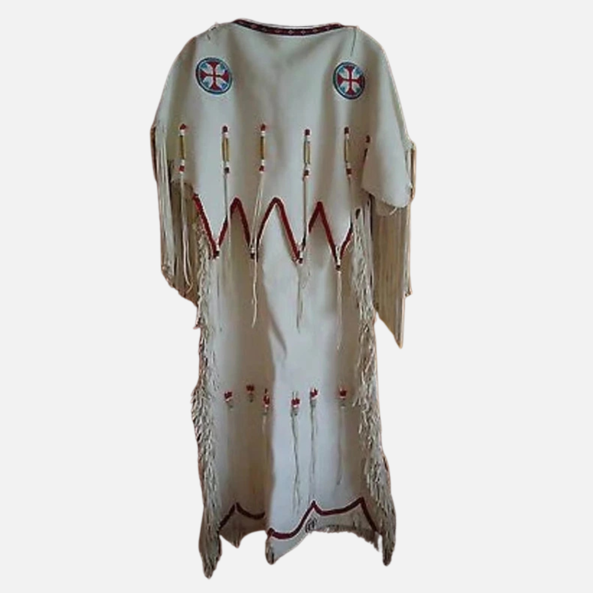 Women Native American Buckskin Leather Long Wedding Dress Pow-Wow White Dress