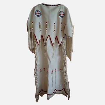 Women Native American Buckskin Leather Long Wedding Dress Pow-Wow White Dress