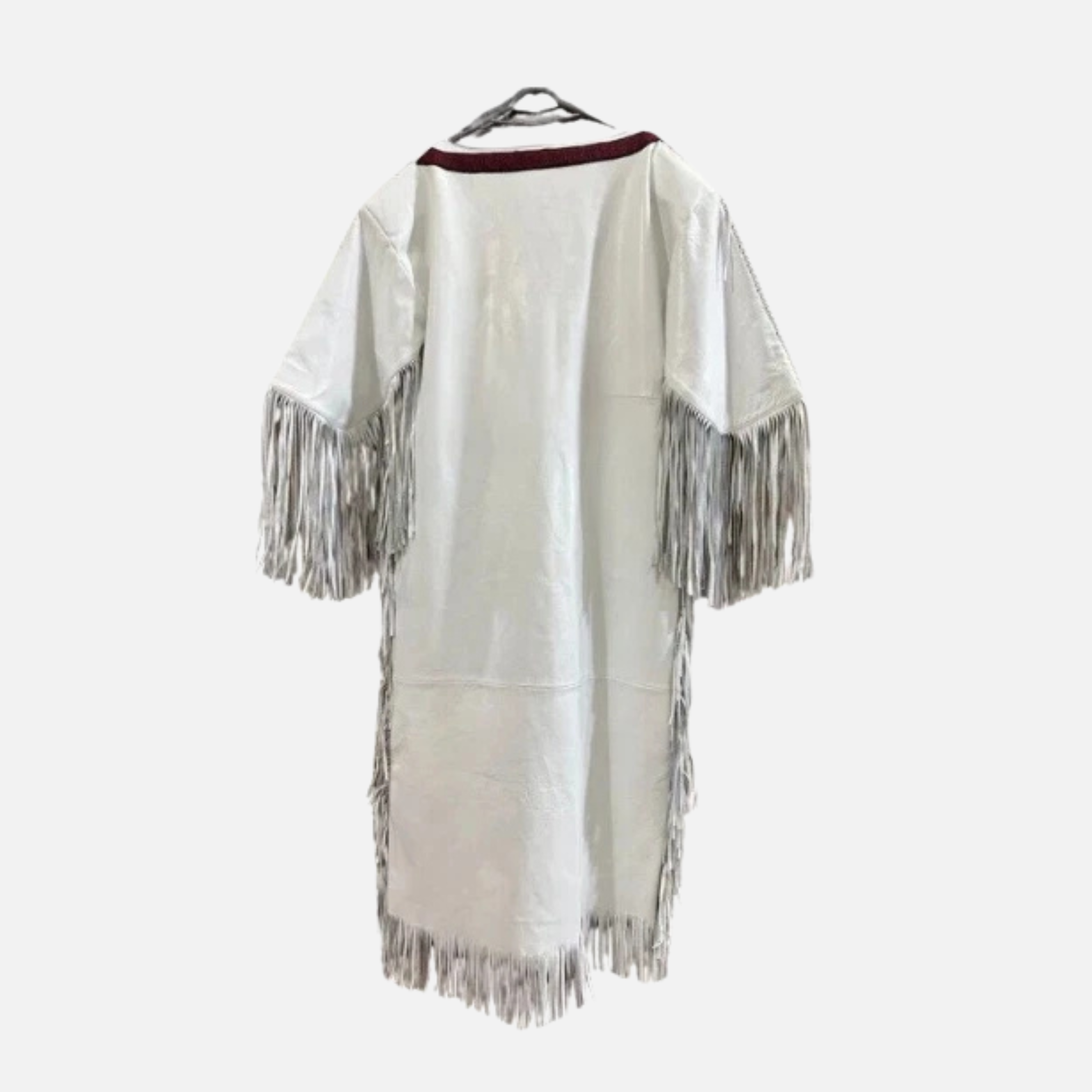Women Native American Buckskin Leather Long Wedding Dress Pow-Wow White Dress