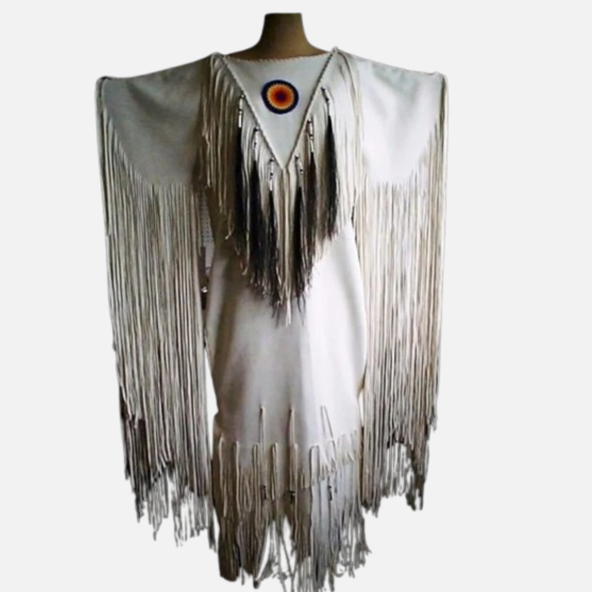 Women Native American Buckskin Leather Long Wedding Dress Pow-Wow White Dress