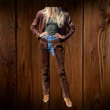 Women's Hand Crafted Native American Cowgirl Style Suede Leather Pant Rodeo Style Ladies Chap Western Buck Suede Gifts For Her