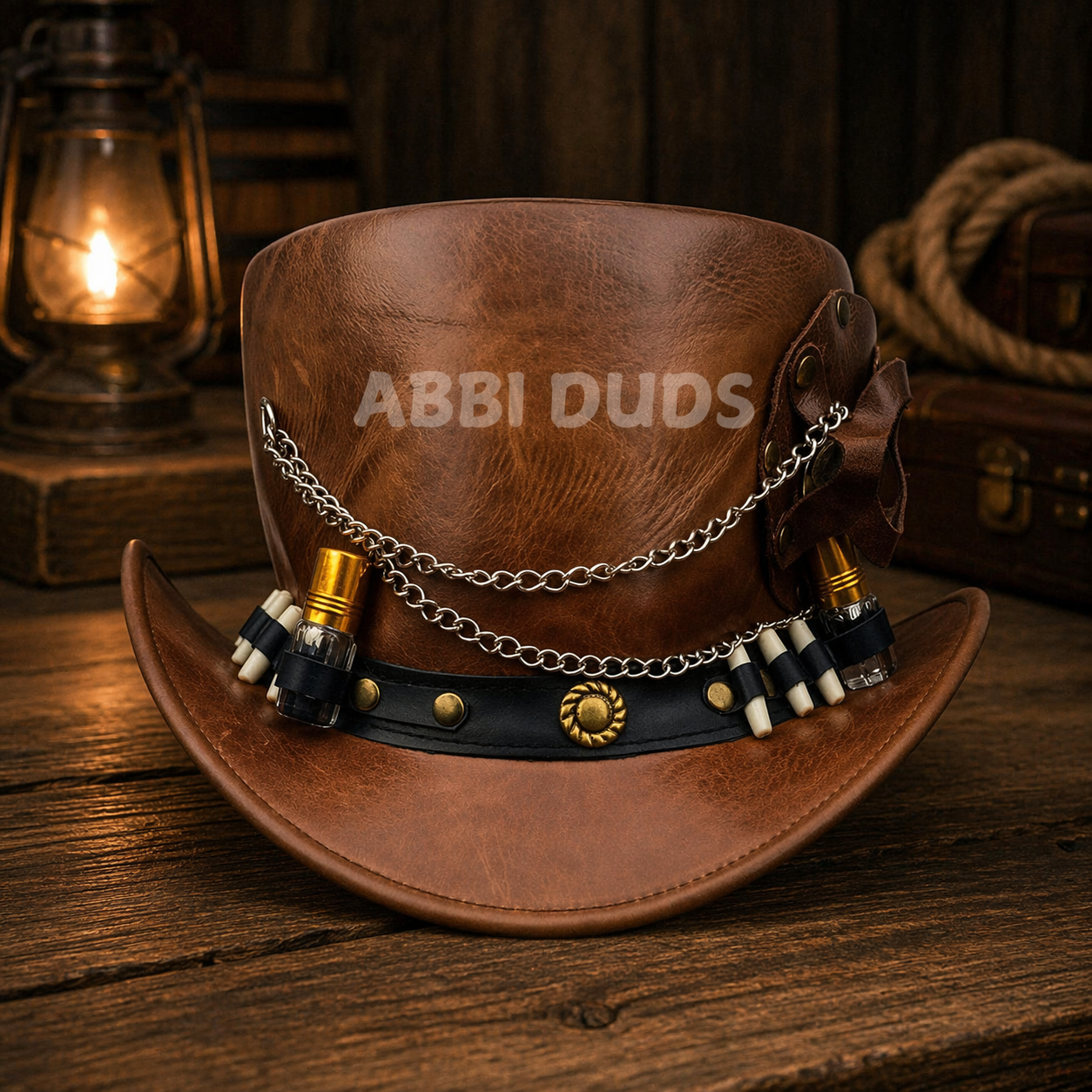 TOP HAT - Time Traveler Leather Steampunk Black Leather Top Hat Western Hat