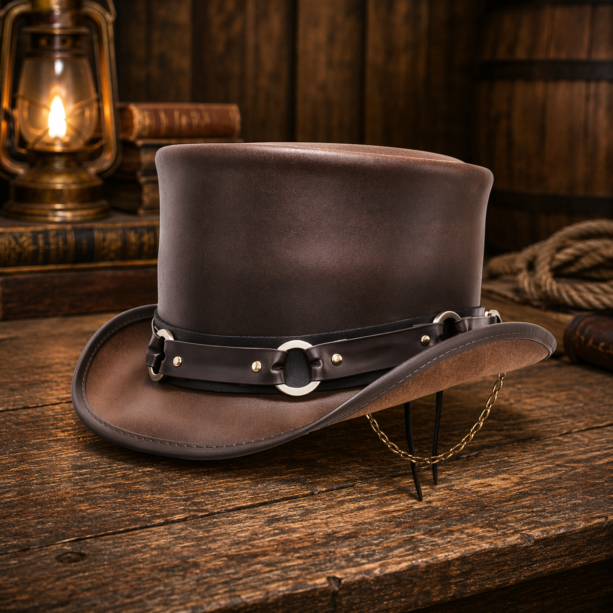 Brown top hat leather hat leather top hat gothic top hat mens top hat steampunk