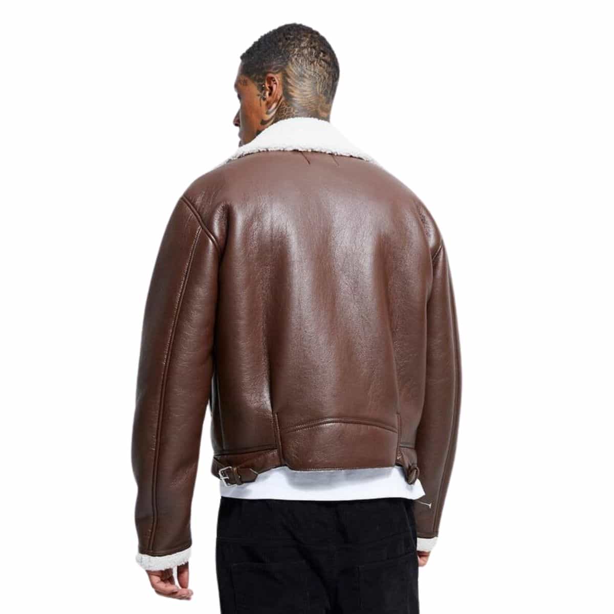 Boxy Borg Trim Leather Fur Jacket