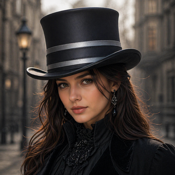 Handcrafted Black Leather TopHat with silver Lining Steampunk Gothic Cosplay Hat