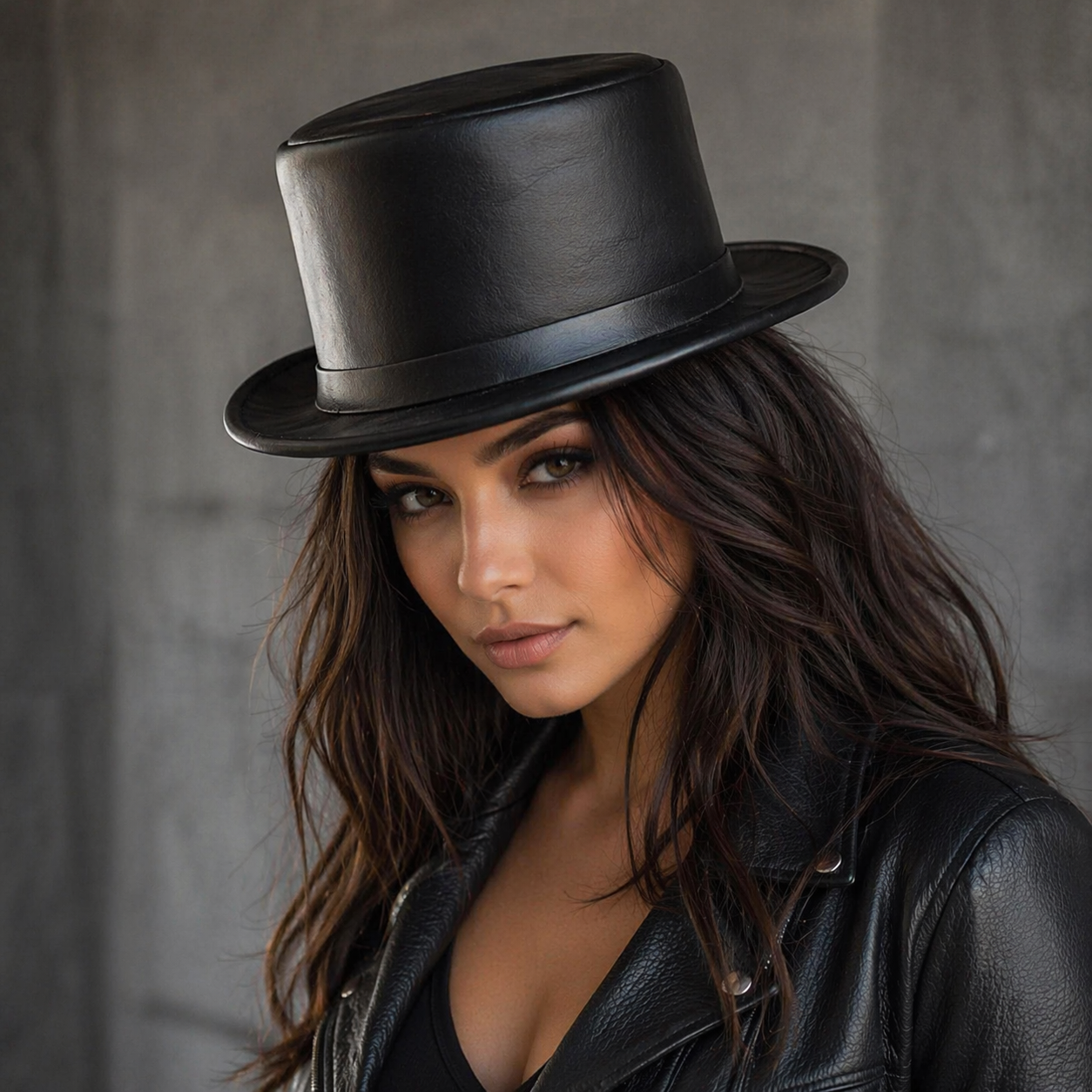 Fashion Shapeable Black Genuine Leather Fashion Top Hat