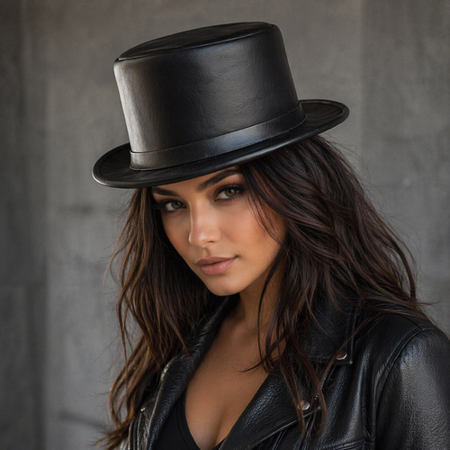 Fashion Shapeable Black Genuine Leather Fashion Top Hat