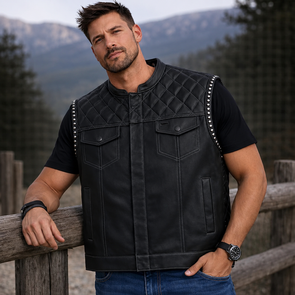 Men Hunter Club Leather Vest Cowhide Leather Vest, Men Biker Leather vest ,Motorcycle vest- Gifts For him