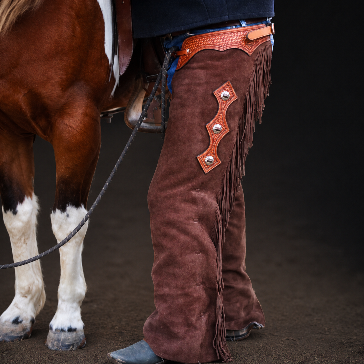 Men Native American Suede Leather Pant Rodeo Mountain Western Cowboy Chap