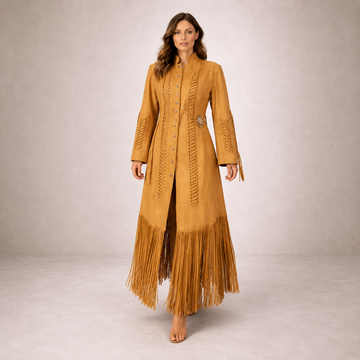 Women's American Style Powwow Wedding Dress Tan Beaded Fringe Indigenous LD149