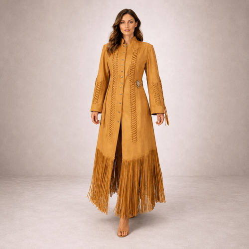 Women's American Style Powwow Wedding Dress Tan Beaded Fringe Indigenous LD149