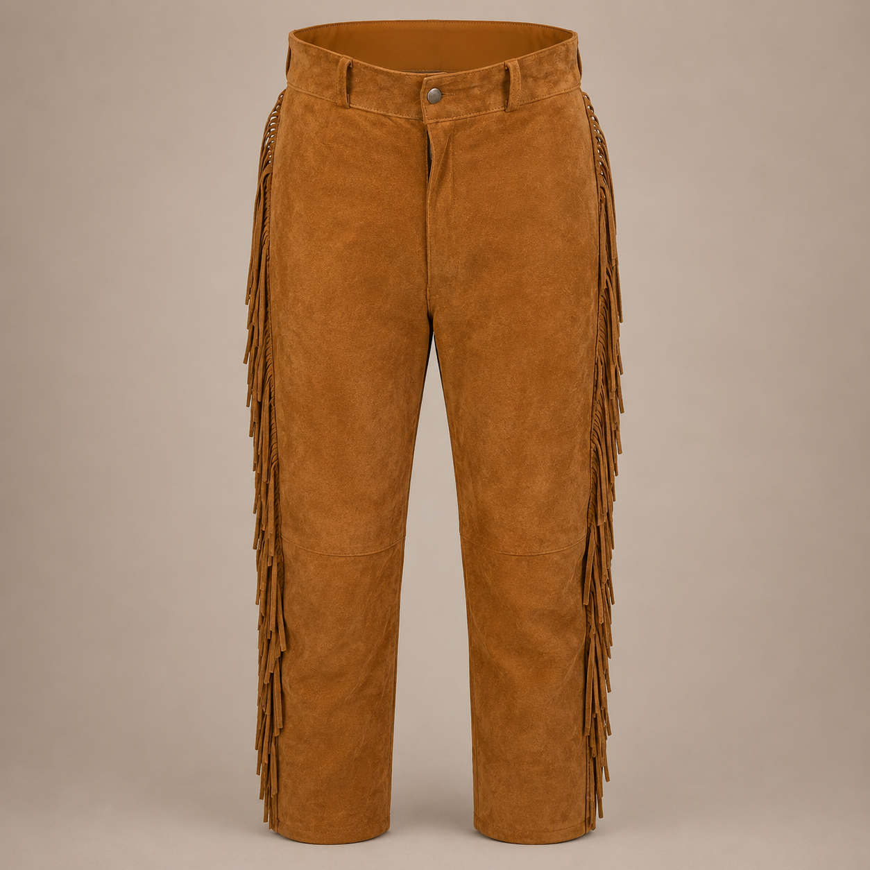 Men Native American Western Cowboy Leather Pants Full Leg Fringe Suede Leather