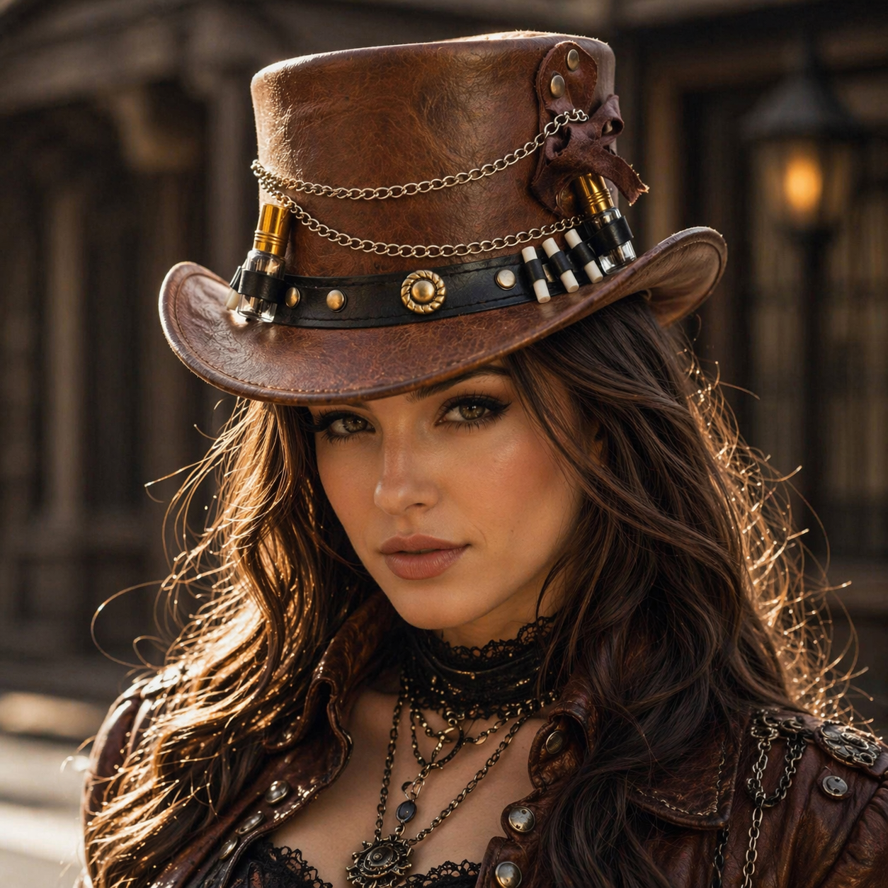 TOP HAT - Time Traveler Leather Steampunk Black Leather Top Hat Western Hat
