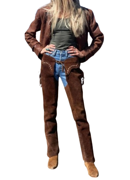 Women's Hand Crafted Native American Cowgirl Style Suede Leather Pant Rodeo Style Ladies Chap Western Buck Suede Gifts For Her