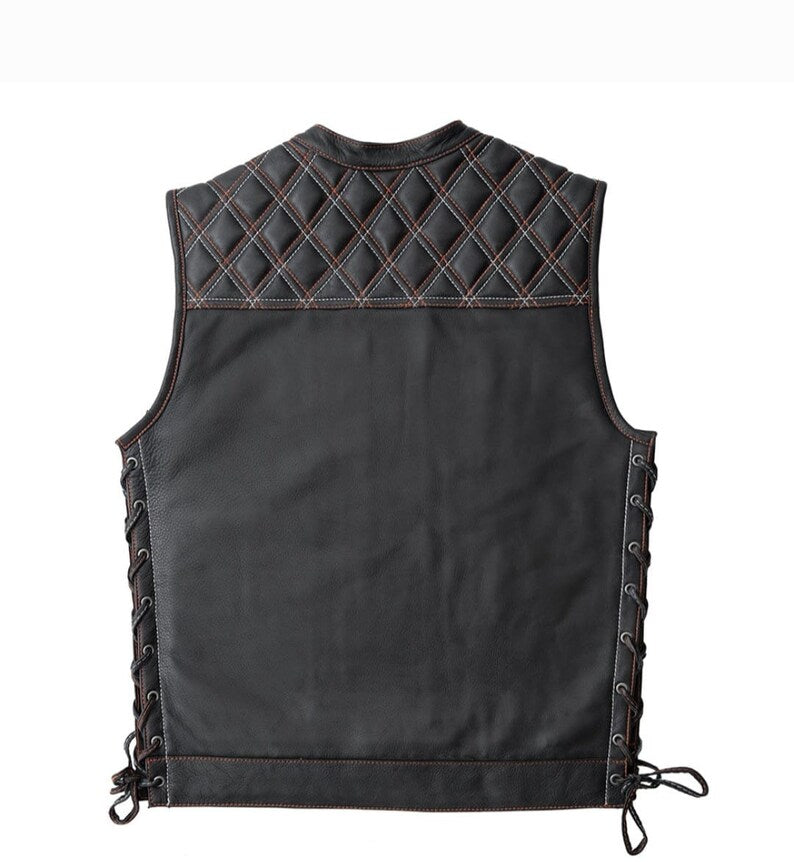 Men Hunter Club Leather Vest Cowhide Leather Vest, Men Biker Leather vest ,Motorcycle vest- Gifts For him