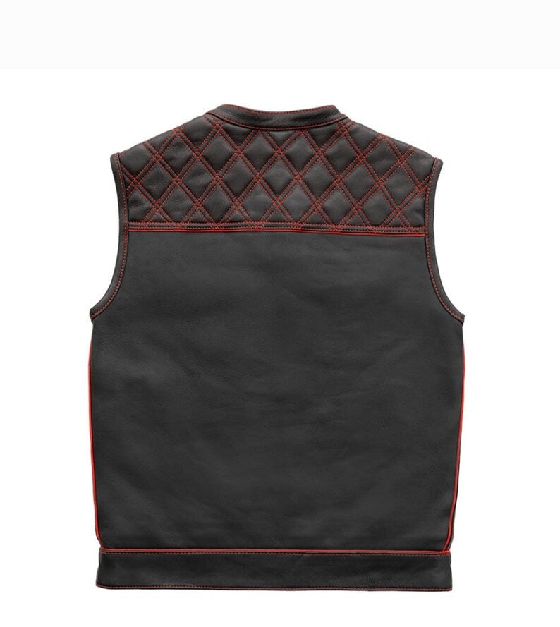 Men Hunter Club Leather Vest Cowhide Leather Vest, Men Biker Leather vest ,Motorcycle vest- Gifts For him