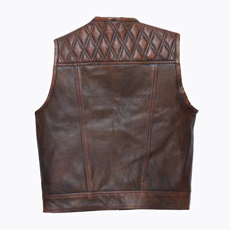 Men Leather Club Vest Cowhide Brown Wax Leather Vest, Men Biker Leather Vest , Motorcycle Rider Waistcoat- Gift For Him Gift For Men