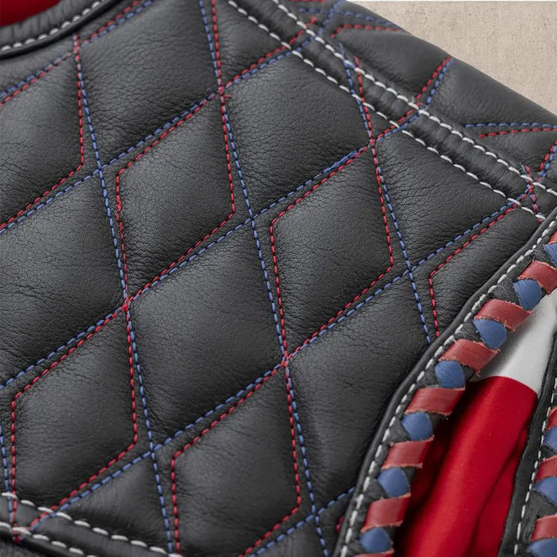 Men Leather Club Vest USA Flag Diamond Quilted Leather Vest,Men Biker Leather Vest ,Motorcycle Rider Waistcoat- Gift For Him Gift For Men