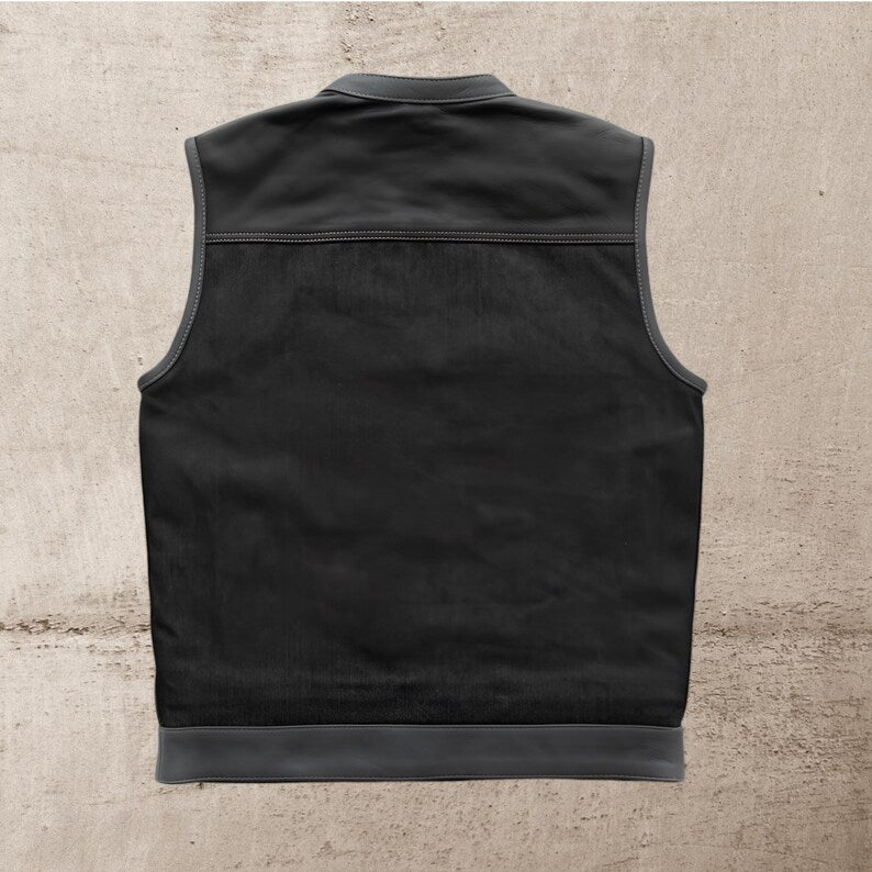 Men Leather Club Vest Cowhide Grey Paisley Lining Leather Vest, Men Biker Leather Vest ,Motorcycle Rider Waistcoat Gift For Him Gift For Men