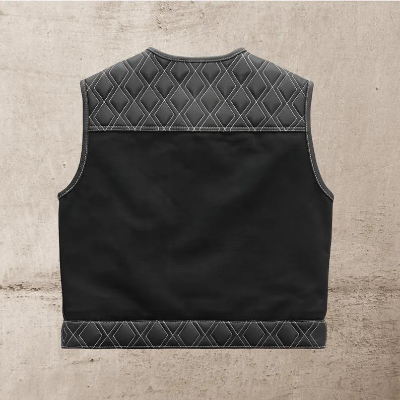 Men Leather Club Vest White Diamond Quilted Leather Vest,Men Biker Leather Vest ,Motorcycle Rider Waistcoat- Gift For Him Gift For Men