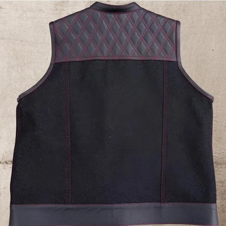 Men Leather Club Vest Diamond Quilted Red Paisley Leather Vest,Men Biker Leather Vest ,Motorcycle Rider Waistcoat- Gift For Him Gift For Men