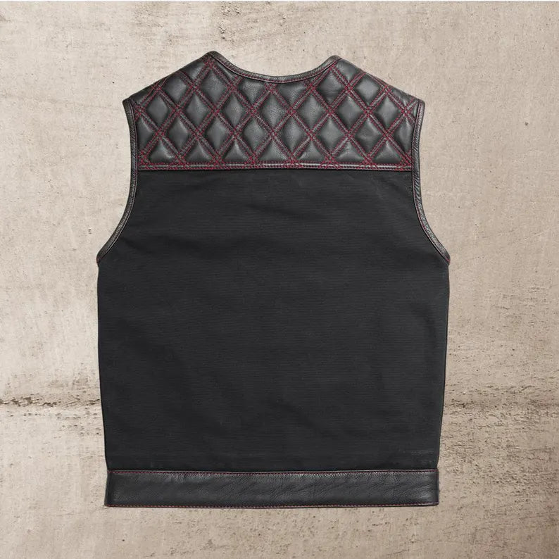 Men Leather Club Vest Diamond Quilted Red Paisley Leather Vest,Men Biker Leather Vest ,Motorcycle Rider Waistcoat- Gift For Him Gift For Men