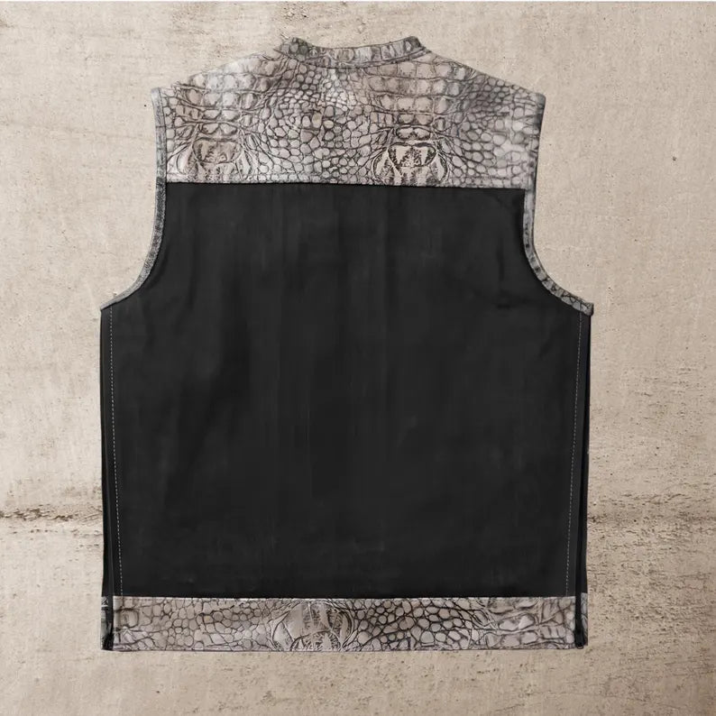 Men Leather Club Vest Crocodile Embossed Wax Leather Vest, SOA Men Biker Leather Vest ,Motorcycle Rider Waistcoat- Gift For Him Gift For Men