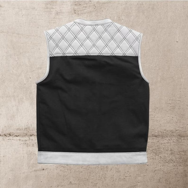 Men White Leather Club Vest Diamond Quilted Leather Vest,Men Biker Leather Vest ,Motorcycle Rider Denim Waistcoat- Gift For Him Gift For Men