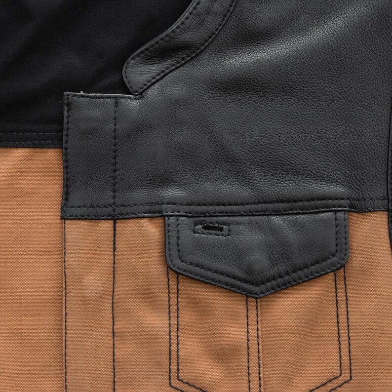 Men Leather Club Vest Tan Canvas SOA Leather Vest,Men Biker Leather Vest ,Motorcycle Rider Waistcoat- Gift For Him Gift For Men