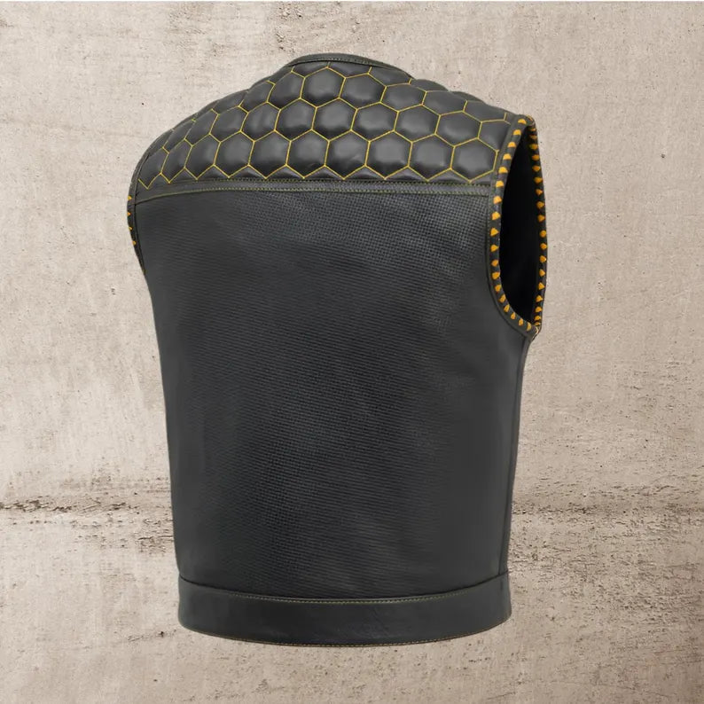 Men Leather Club Vest Honey Grill Quilted Braided Leather Vest,Men Biker Leather Vest Motorcycle Rider Waistcoat Gift For Him Gift For Men